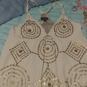 Bebe t-strap creme sparkle dress